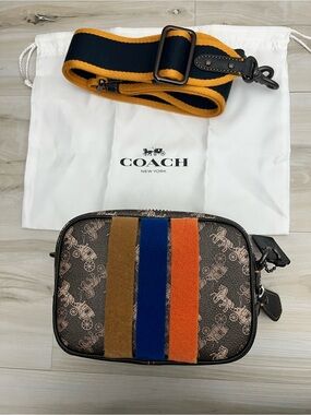 Coach Camera Bag 16 Horse and Carriage Print Varsity Stripe
